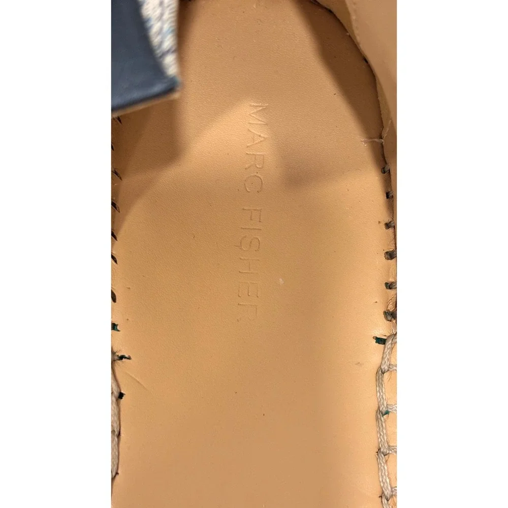 Marc Fisher Valicia2 Floral Espadrille Flats Blue White Ribbon Tie Ankle 8.5M